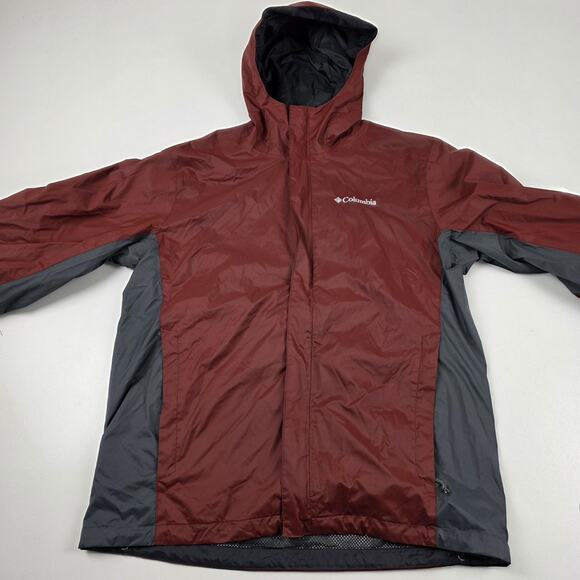 Columbia Jacket Mens Medium Burgundy Gray Omni-Tech Waterproof Hooded Breathable - Picture 5 of 16